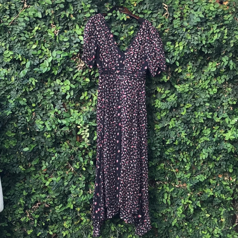 All Saints Black and Pink Midi Dress
